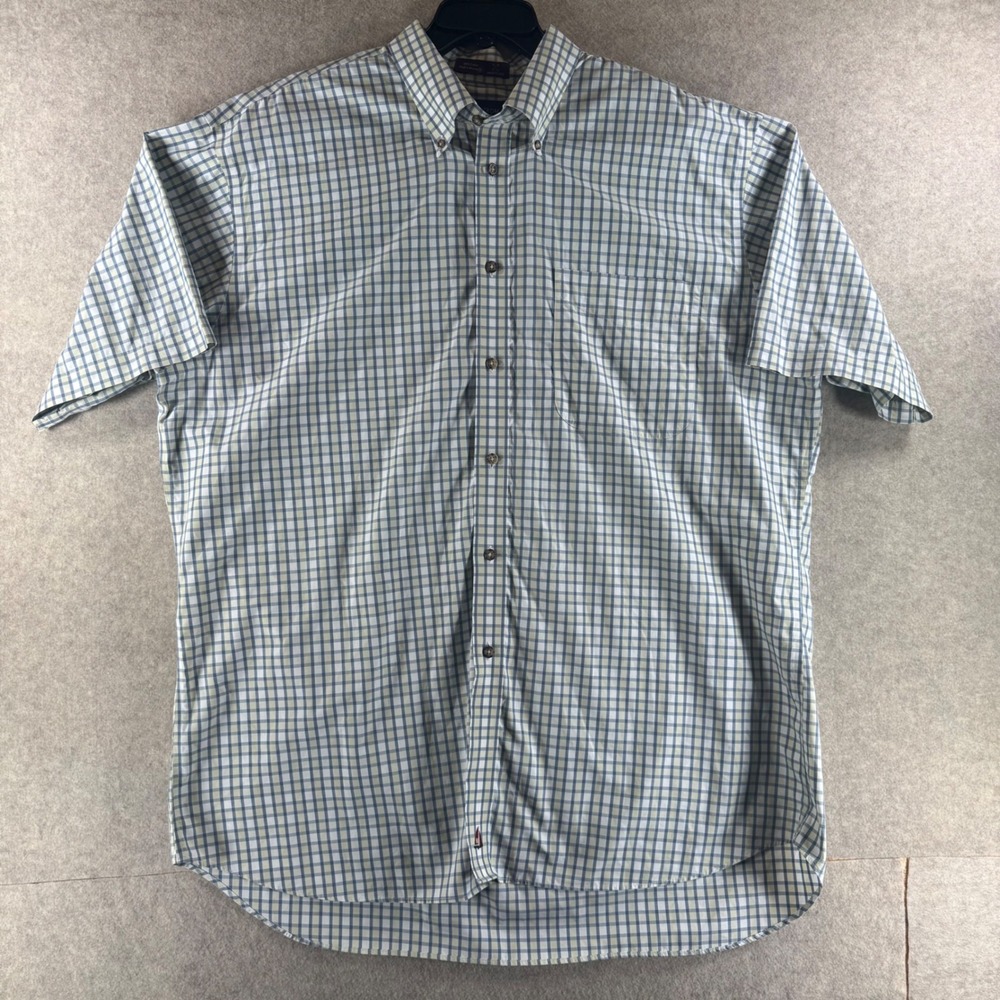 Nordstrom Button Down Shirt XL Blue Yellow Check Smartcare Short Sleeve Mens